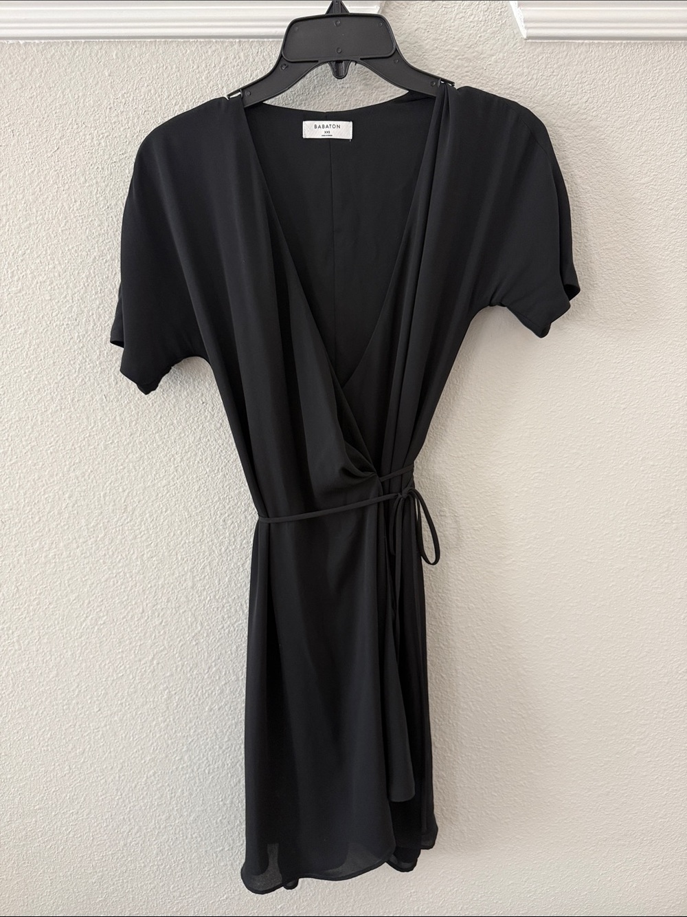 Babaton Black Wrap Dress with Self-Tie Waist